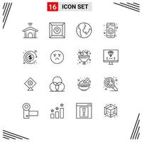 Universal Icon Symbols Group of 16 Modern Outlines of emotion profit map investment turn on Editable Vector Design Elements