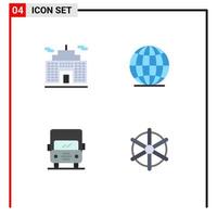 4 Universal Flat Icon Signs Symbols of building van global auto ship Editable Vector Design Elements