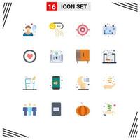 conjunto de 16 iconos de interfaz de usuario modernos signos de símbolos para gestión médica objetivo calendario objetivo paquete editable de elementos creativos de diseño de vectores