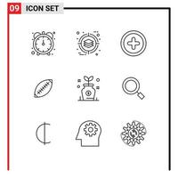 Group of 9 Modern Outlines Set for business sport plus rugby ball football Editable Vector Design Elements