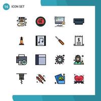 Modern Set of 16 Flat Color Filled Lines and symbols such as hardware devices business computers safety Editable Creative Vector Design Elements