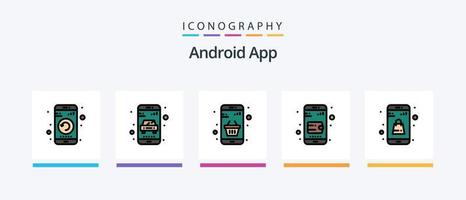 La línea de la aplicación de Android llenó el paquete de 5 íconos que incluye explorar. dispositivo. aplicación configuración. engranaje. diseño de iconos creativos vector