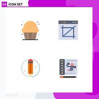 conjunto moderno de 4 iconos planos pictograma de elementos de diseño vectorial editables del proceso de cultivo de alimentos del sitio web de dulces vector