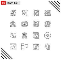 Modern Set of 16 Outlines and symbols such as park city avatar building blue print Editable Vector Design Elements