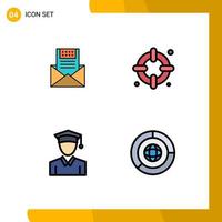 Set of 4 Modern UI Icons Symbols Signs for email life mail mail cap Editable Vector Design Elements