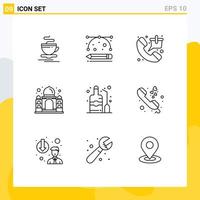 Group of 9 Modern Outlines Set for label taj mahal bag mahal shopping Editable Vector Design Elements