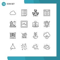 User Interface Pack of 16 Basic Outlines of web ui page play network Editable Vector Design Elements