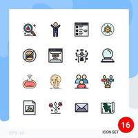 grupo de 16 líneas modernas llenas de color plano establecidas para comer diseño verificar lista de modificación elementos de diseño de vectores creativos editables