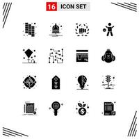 Set of 16 Commercial Solid Glyphs pack for happy health fight time exercise Editable Vector Design Elements