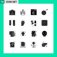 Set of 16 Commercial Solid Glyphs pack for drafting sport tool collection webpage Editable Vector Design Elements