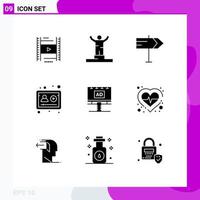 Solid Glyph Pack of 9 Universal Symbols of board study success profile account Editable Vector Design Elements