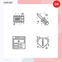 Modern Set of 4 Filledline Flat Colors and symbols such as component web ic screw fixer heart Editable Vector Design Elements