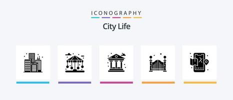 paquete de iconos de glifo 5 de la vida de la ciudad que incluye mapa. ciudad. vida. móvil. vida. diseño de iconos creativos vector