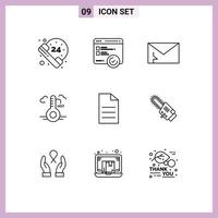 Set of 9 Modern UI Icons Symbols Signs for data update infected weather temperature Editable Vector Design Elements