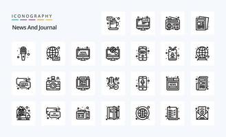 paquete de iconos de 25 líneas de noticias vector