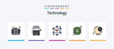 la línea de tecnología llenó el paquete de 5 íconos que incluye sonido. tecnología binario. elegante. computadora. diseño de iconos creativos vector