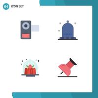 4 User Interface Flat Icon Pack of modern Signs and Symbols of camera brownie movie hat cake Editable Vector Design Elements