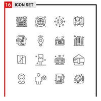 Outline Pack of 16 Universal Symbols of business map world wide location arrow Editable Vector Design Elements