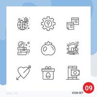 Group of 9 Outlines Signs and Symbols for study books sticky paper office Editable Vector Design Elements