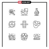 User Interface Pack of 9 Basic Outlines of float fire analysis fighter financial Editable Vector Design Elements
