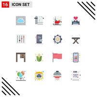 Mobile Interface Flat Color Set of 16 Pictograms of valentine night lover wiping love santa Editable Pack of Creative Vector Design Elements