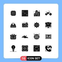 Pack of 16 creative Solid Glyphs of camera empty silo document box Editable Vector Design Elements