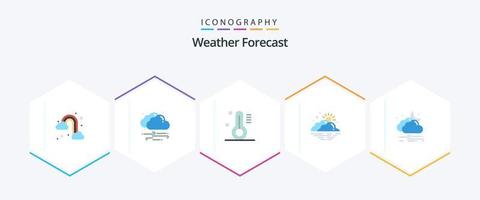 paquete de iconos planos de 25 climas que incluye viento. clima. temperatura. sol. día vector