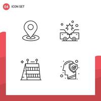 Modern Set of 4 Filledline Flat Colors and symbols such as location construction hotel damage tools Editable Vector Design Elements