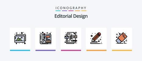 la línea de diseño editorial llenó el paquete de 5 iconos, incluida la idea. diseño. arte. arquitectura. dibujar. diseño de iconos creativos vector