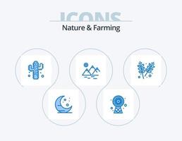 Nature And Farming Blue Icon Pack 5 Icon Design. grains. farming. plant. agriculture. sun vector