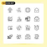 Universal Icon Symbols Group of 16 Modern Outlines of picture board safety open mail Editable Vector Design Elements