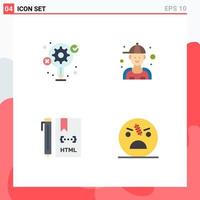 Pack of 4 creative Flat Icons of idea coding process plumber development Editable Vector Design Elements