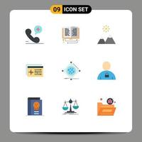 Pack of 9 Modern Flat Colors Signs and Symbols for Web Print Media such as iot target online study controller peak Editable Vector Design Elements