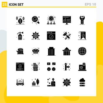 conjunto de glifos sólidos de interfaz móvil de 25 pictogramas de estadísticas de aplicaciones diseño de programación de personas elementos de diseño vectorial editables vector