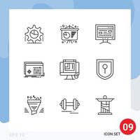 Modern Set of 9 Outlines and symbols such as css design settings computer processing file Editable Vector Design Elements