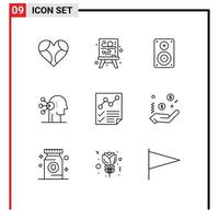 Modern Set of 9 Outlines and symbols such as analytics concentration audio assortment professional Editable Vector Design Elements