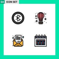 4 Universal Filledline Flat Color Signs Symbols of bluetooth journey network balloon email Editable Vector Design Elements