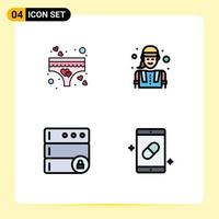 4 Filledline Flat Color concept for Websites Mobile and Apps heart lock romance labour mobile Editable Vector Design Elements