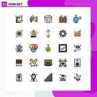 grupo de 25 colores planos de línea rellenos modernos establecidos para elementos de diseño vectorial editables de cena de calendario de hardware de fecha de avatar vector