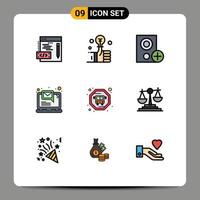 9 iconos creativos signos y símbolos modernos de dispositivos de notificación de transporte público computadora portátil elementos de diseño vectorial editables vector