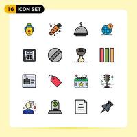 Pack of 16 creative Flat Color Filled Lines of machine scale hotel diet globe Editable Creative Vector Design Elements