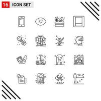 16 Universal Outlines Set for Web and Mobile Applications mechanical toggle vision switch harvest Editable Vector Design Elements