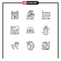 Set of 9 Modern UI Icons Symbols Signs for note book reference back to school marketing Editable Vector Design Elements