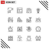 Set of 16 Vector Outlines on Grid for light idea web develop camping Editable Vector Design Elements