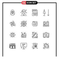 Universal Icon Symbols Group of 16 Modern Outlines of black order summer alphabetical memory Editable Vector Design Elements