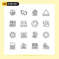 16 User Interface Outline Pack of modern Signs and Symbols of computer eject boxing globe earth Editable Vector Design Elements