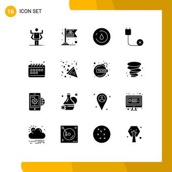 Set of 16 Vector Solid Glyphs on Grid for schedule disconnected energy devices computers Editable Vector Design Elements