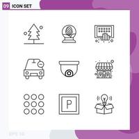 Group of 9 Modern Outlines Set for vehicles less apps delete tablet Editable Vector Design Elements