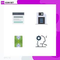 Group of 4 Modern Flat Icons Set for communication life interface office brain Editable Vector Design Elements