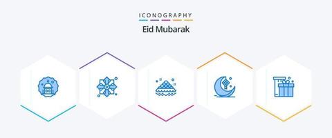 eid mubarak 25 paquete de iconos azules que incluye decoración. luna. tela. delicioso. rápido vector